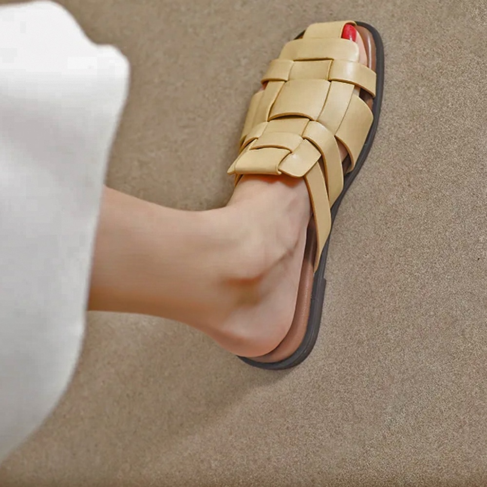 Tan Leather Sandals with Woven Design